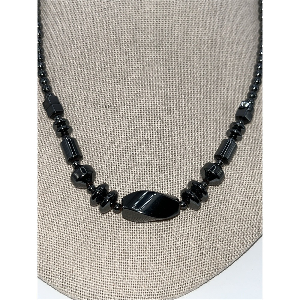 Gunmetal Hematite Bead Choker Necklace 16" Magnetic‎ Y2K Grunge Goth Edgy Alt